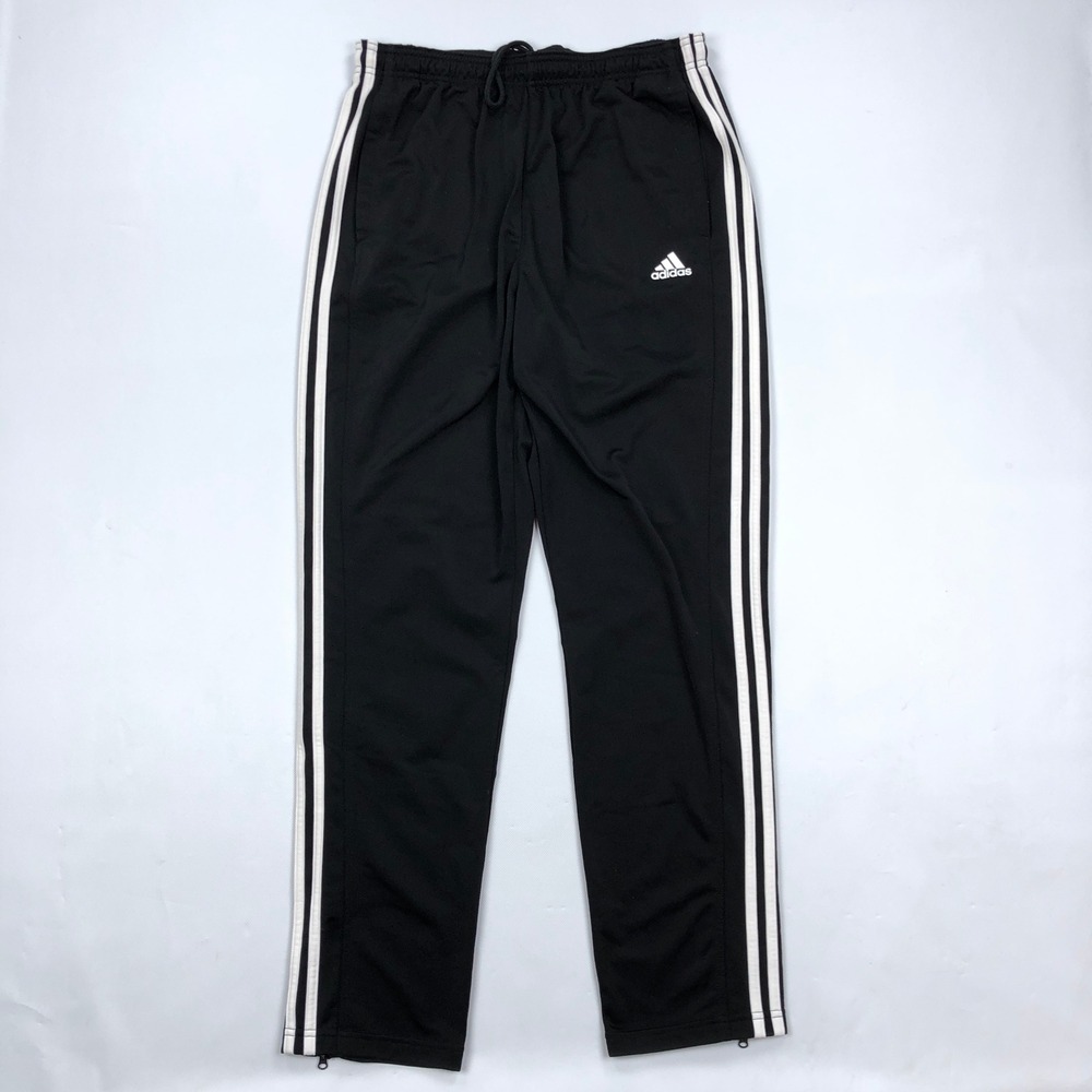 Adidas Mens Black Primegreen 3-Stripe Track Pants Size L Zip Ankle